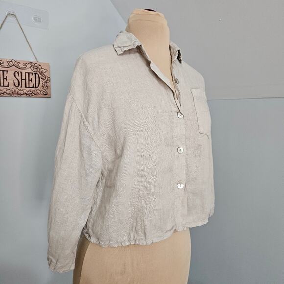 Modamalfi Top 100% Linen Made in Italy Natural Cropped Art 3521 Medium Womens - Picture 3 of 11